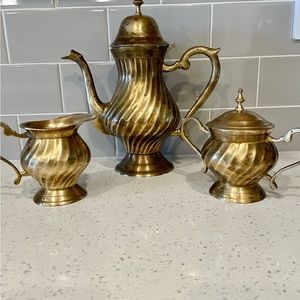 Brass Tea Set Creamer Sugar Teapot